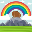 Noah's Ark. Rainbow over the ark. Sign from God. The flood