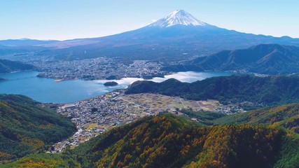 Canvas Print - 河口湖と富士山空撮