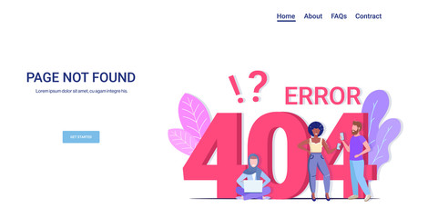 Poster - people using gadgets online app 404 page not found concept internet connection problem message website under construction horizontal copy space full length vector illustration