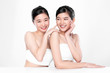 © kitthanes  - Portrait Two beautiful young asian woman clean fresh bare skin concept.  Asian girl beauty face skin care and health wellness, Facial treatment, Perfect skin, Natural make up, on white background