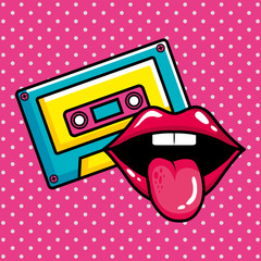 Wall Mural - cassette music with sexy mouth pop art style icon vector illustration design