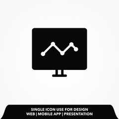 Poster - Chart on laptop line and glyph icon. Graph on monitor vector illustration isolated on white. Notebook with chart outline style design. Eps 10