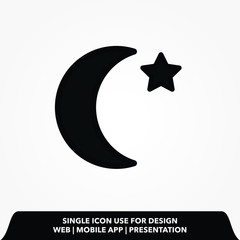 Wall Mural - Night, Moon, vector icon on white background