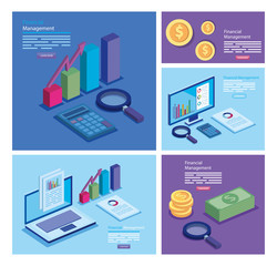 Canvas Print - set poster of financial management with icons vector illustration design