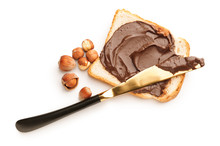 Fresh Bread With Chocolate Paste On White Background