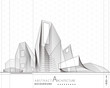 3D illustration architecture building construction perspective design,abstract modern urban building line drawing.