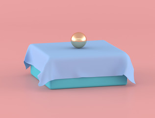 Poster - Abstract geometric object ,gold sphere is on blue box with pastel colors,minimal idea,3d rendering