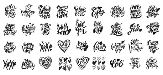 Wall Mural - Love and Valentine day greeting phrases set. Modern calligraphy. Vector illustration.