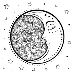 Wall Mural - Ethnic cresent moon motif. Antistress coloring page