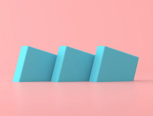 Poster - Abstract of blue geometric shape on pink background, pastel colors,minimal style,3d rendering