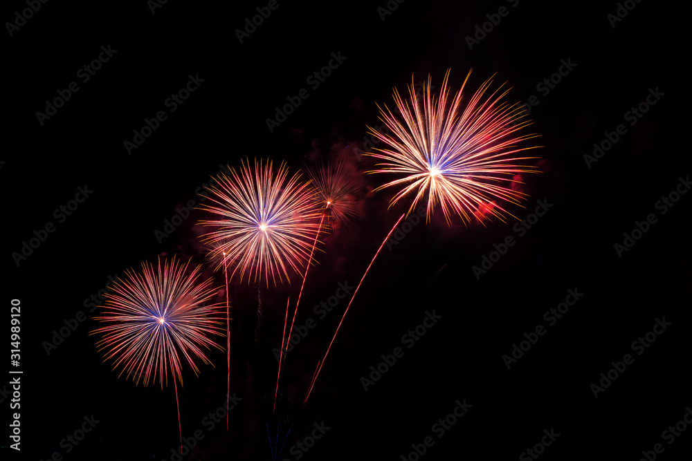 Color Fire Works Colorful fireworks of various colors at night with celebration and ...