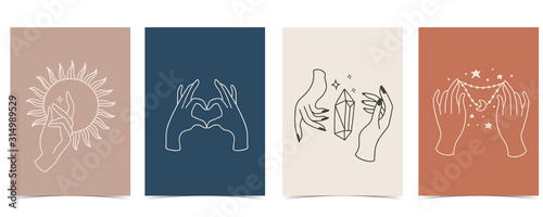 Cuadros en Lienzo Collection of chic background set with hand,crystal,moon,star,heart