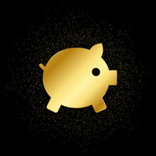 Cash, Money, Piggy Bank Gold Icon. Vector Illustration Of Golden Particle Background.