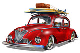 Fototapeta  - Vintage car with surfboards.