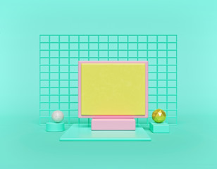 Poster - modern abstract geometric shapes background. primitive shapes, empty showcase, minimal trendy mock up design for presentation, advertising, social media. 3d rendering