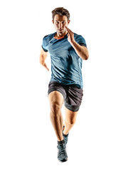 Wall Mural - one caucasian runner running jogger jogger young man in studio isolated on white background