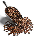 Coffee Beans In Scoop On White Background