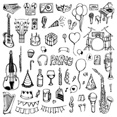 Wall Mural - Set of Party Drawing illustration Hand drawn doodle Sketch line vector eps10