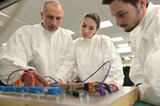 Fototapeta Na drzwi - Engineer with trainees in microelectronics industry