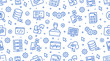 © nadiinko - Software development seamless pattern with flat line icons. Programming language background, application, api, computer program develop vector illustration. Outline wallpaper for website design
