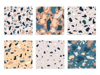 Sticker - Terrazzo pattern. Flooring concrete interior backgrounds. Vibrant granite rock, architectural seamless background. Marble vector texture set. Illustration concrete terrazzo tile, texture granite stone