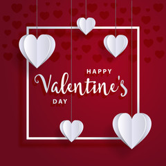 Wall Mural - Happy Valentines Day card template with paper hearts