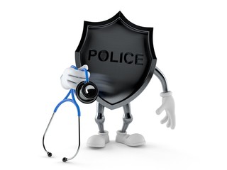 Canvas Print - Police badge character holding stethoscope