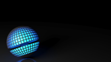 Poster - Blue lighted technological globe on black background - 3D rendering illustration