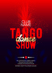 vertical tango dance show template with bright background, color graphic elements and text.