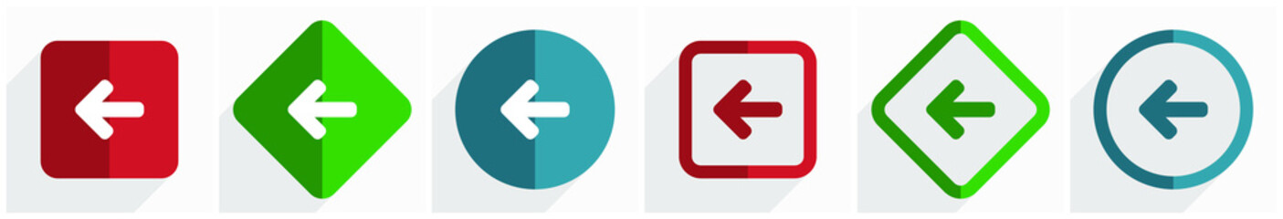 Fototapete - Left arrow icon set, flat design vector illustration in 6 options for webdesign and mobile applications in eps 10