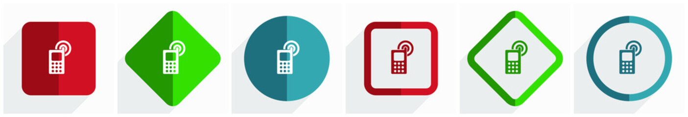 Aufkleber - Phone icon set, flat design vector illustration in 6 options for webdesign and mobile applications in eps 10