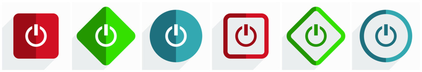 Fototapete - Power icon set, flat design vector illustration in 6 options for webdesign and mobile applications in eps 10