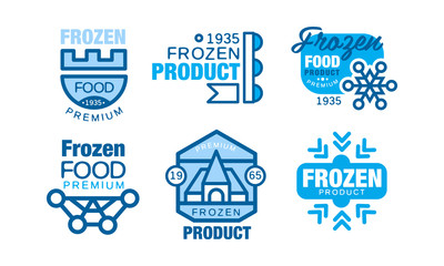 Poster - Frozen Food Labels Collection, Premium Product Blue Badges Vector Illustration