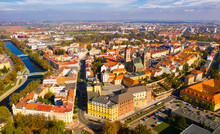 Aerial View Of Hradec Kralove With Clock Tower And Cathedral