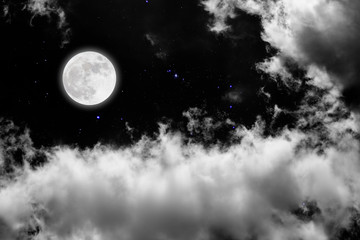 Wall Mural - full moon with starry and clouds background. romantic night.