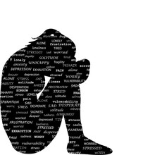 Sad Woman Silhouette With Typography Pattern