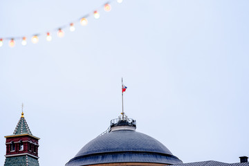 Wall Mural - View of Saint Basil cathedral and decorated by balls trees in red square