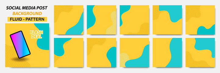 Wall Mural - Set collection of square banner layout in yellow, turquoise color