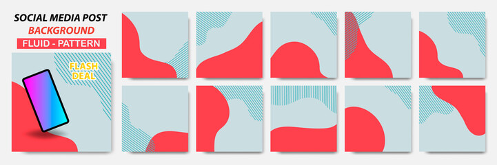 Wall Mural - Set collection of square banner layout in red, turquoise color