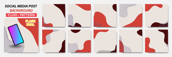 Wall Mural - Set collection of square banner layout in red color combination with dots line pattern