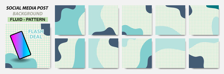 Wall Mural - Set collection of square banner layout in green color with line dots pattern
