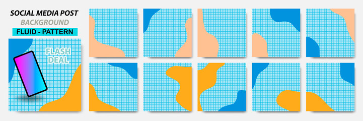 Wall Mural - Set collection of square banner layout in blue orange color with square line pattern
