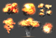 Exploding bomb. Light effect smoke and fireball dramatic explosions clouds vector template. Illustration dynamite boom and bang, cartoon explode power