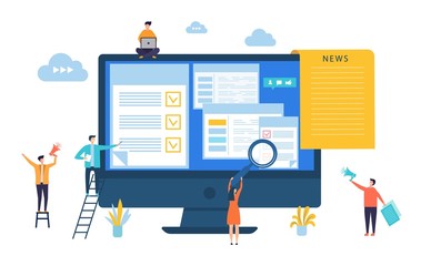 Aufkleber - News update. Vector digital news, online newspaper concept. Site editing, content updating illustration. Newsletter and newspaper, communication and news online