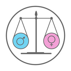 Poster - Gender equality symbol. Male and female glyphs on scales. Vector illustration.