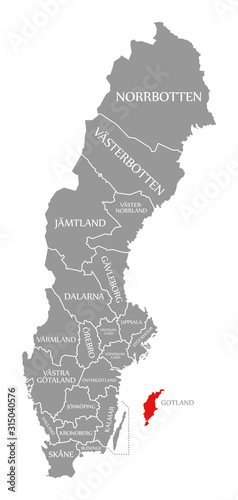 Cuadros en Lienzo Gotland red highlighted in map of Sweden