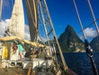 View of the Saint Lucia Pitons from a tall sailing Vessel