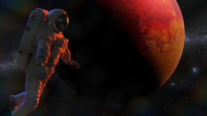 Wall Mural - astronaut during a space walk in orbit of planet mars