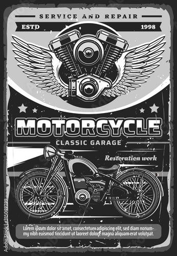 Okleiny na drzwi Motoryzacja  stacja-garazu-naprawy-motocykli-wektor-plakat-z-motocyklem-chopper-silnik-pojazdu-silnik