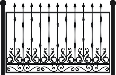 Steel railing panels that include balls, flowers, leaves and rosettes. Aluminum handrail, vector construction. Use these decorative iron cross bars to create a unique window guard or balcony railing. 